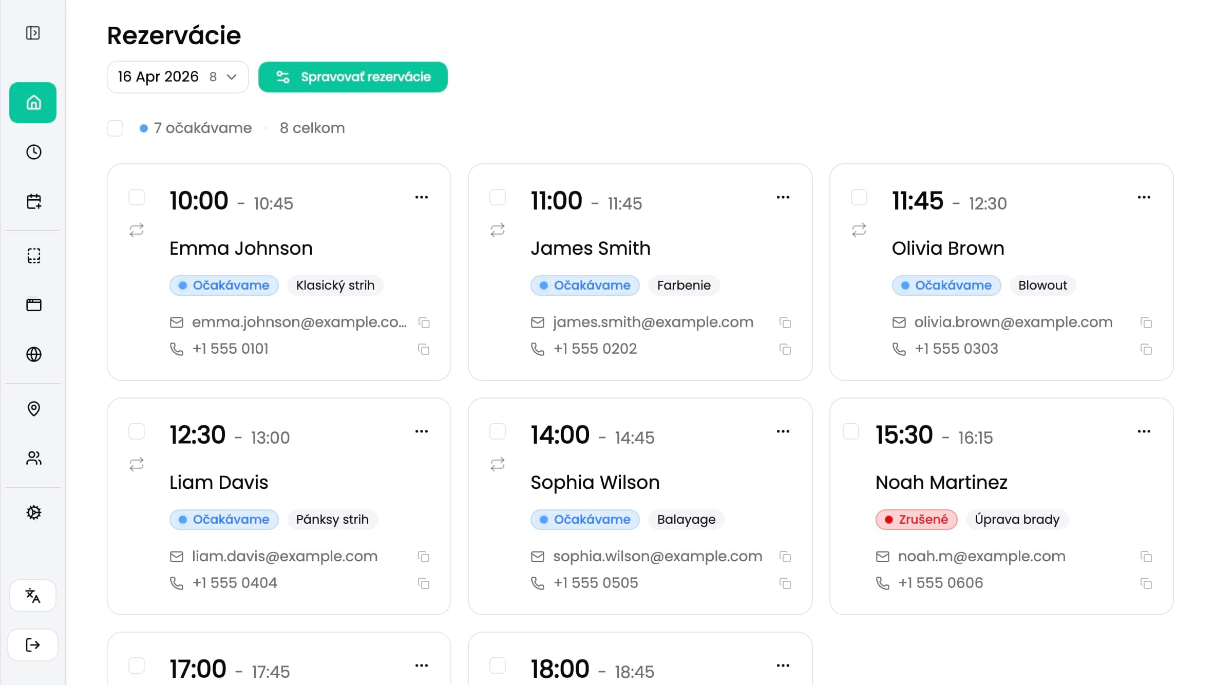 Dashboard BookHook so správou rezervácií