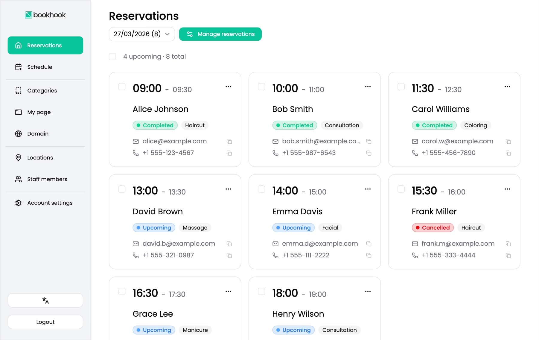 BookHook dashboard showing appointment management